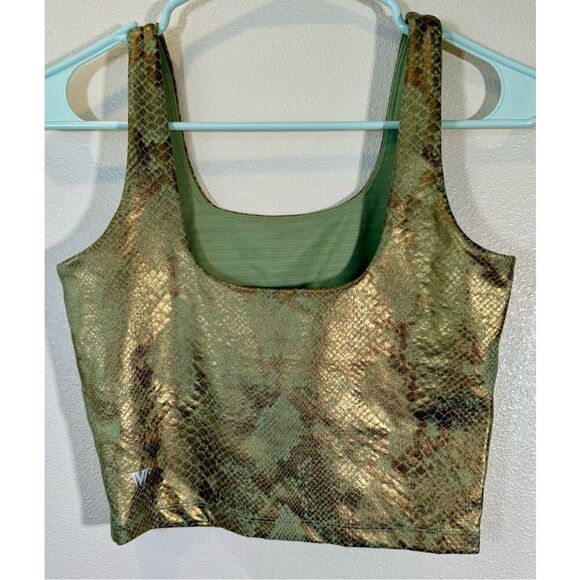 NWOT IVL Collective Oil Green & Gold Snakeskin Pattern Sports bra Crop Top 4 - Picture 4 of 10